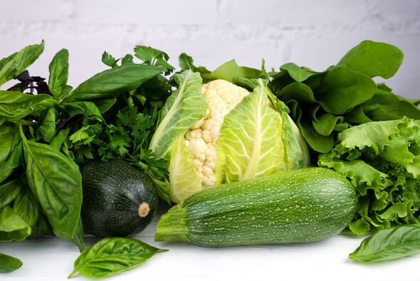 Variety of green vegetables on white background.  Healthy food.  close up  Selective focus.