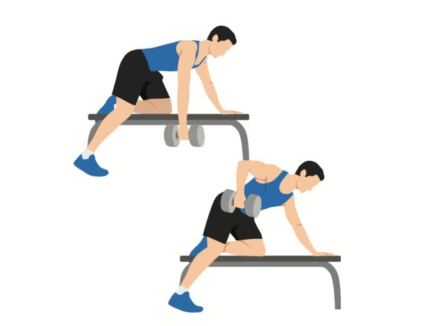 illustration of a man rowing with dumbbells